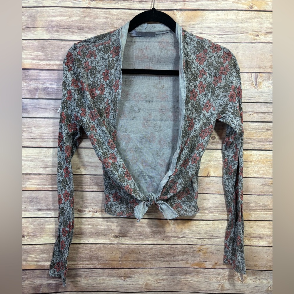 Cut Loose San Francisco Floral Mesh Long Sleeve Cardigan Topper Women's Size M